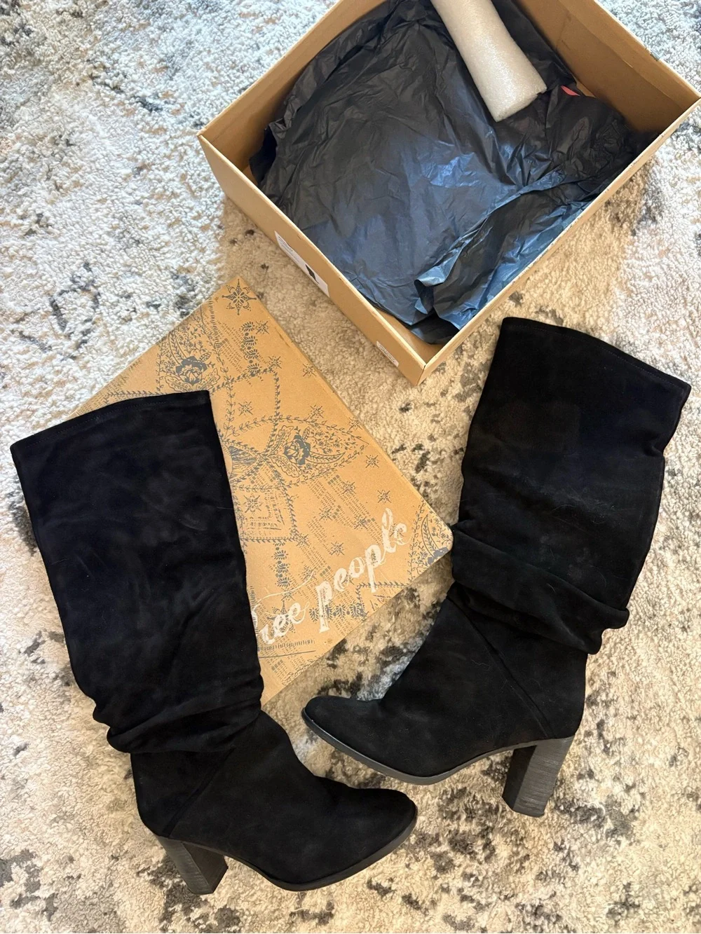 Free People Black Suede Slouch Knee Boots